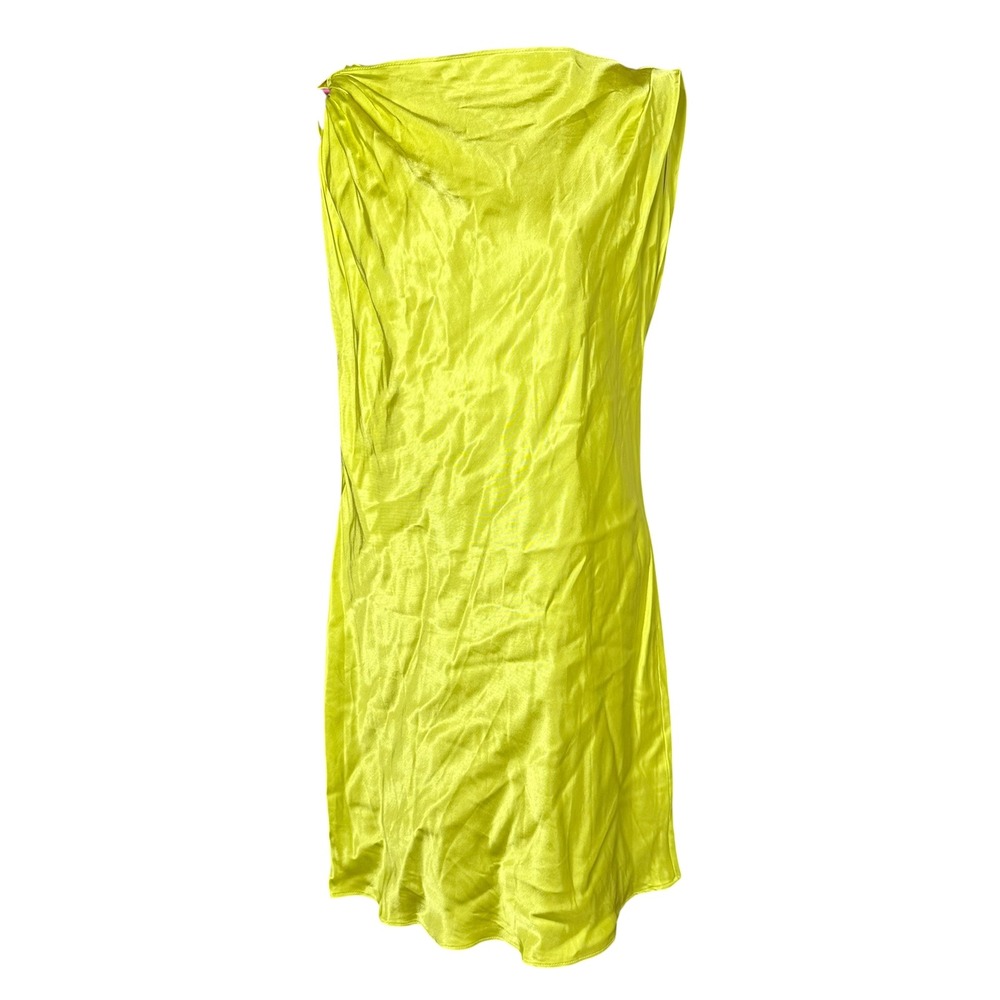 Zara Womens Retro Partu Satin Draped Neck Midi Slip Dress Sz Medium Lime Yellow